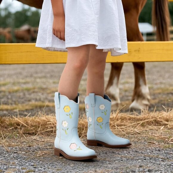 Girls Western Cowboy Boots Mid-Calf Riding Shoes for Kids - Picture 2 of 6